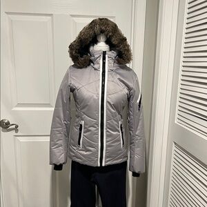 Obermeyer Women's Silver Ski Jacket with Faux Fur Hood